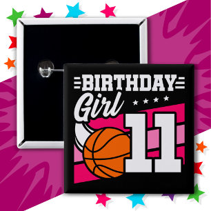 Badge Carré 5 Cm Fête de basket-ball 11 ans Fille 11e anniversaire
