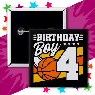 Badge Carré 5 Cm Fête de basket-ball 4 ans Thème 4ème anniversaire 