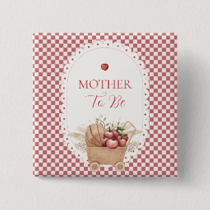 Badge Carré 5 Cm Fête de bébé Boho Gingham Rouge Maman à Venir