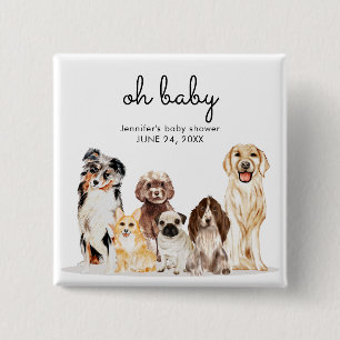 Badge Carré 5 Cm Fête de chien à l'aquarelle oh bébé nouvelle maman