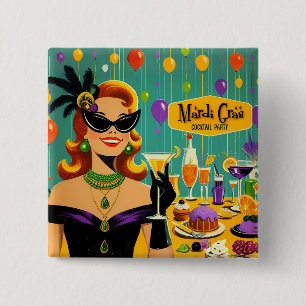 Badge Carré 5 Cm Fête de cocktail rétro Mardi Gras des années 50