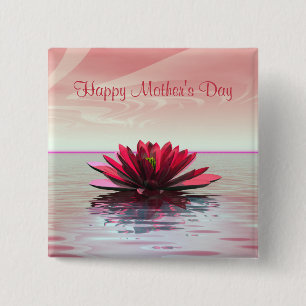 Badge Carré 5 Cm Fête des mères Lys d'eau rouge