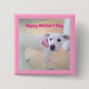 Badge Carré 5 Cm Fête des Mères mignonne Chien Chien Chien Blanc Ro