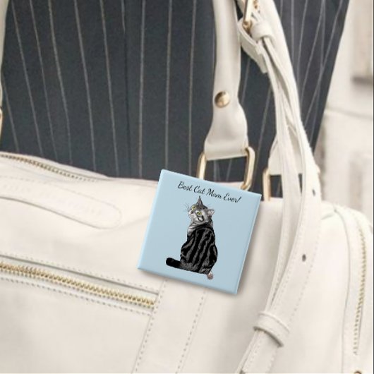 Badge Carré 5 Cm Fête des mères Tabby Cat