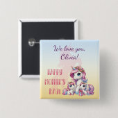 Badge Carré 5 Cm Fête des Mères Unicorn-Theme Party (Devant & derrière)