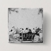 Badge Carré 5 Cm Fête d'Halloween noir et blanc (Devant)