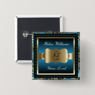 Badge Carré 5 Cm Fête du 00e anniversaire | Bleu et or