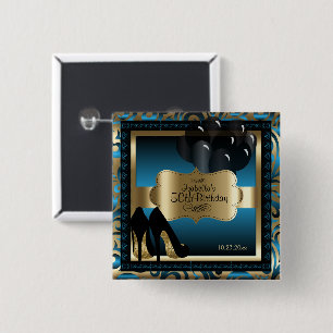 Badge Carré 5 Cm Fête du 00e anniversaire Bleu et or