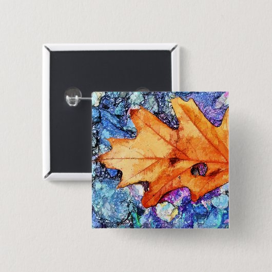 BADGE CARRÉ 5 CM FEUILLE D'AUTOMNE (Devant & derrière)