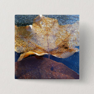 Badge Carré 5 Cm Feuille de érable jaune gelée Automne Nature
