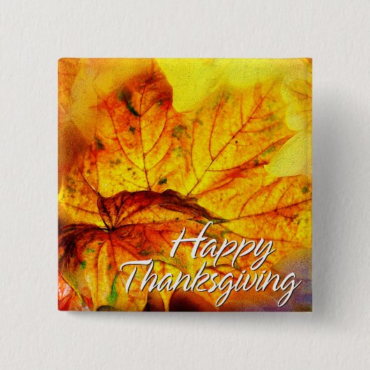 Badge Carré 5 Cm Feuilles d'automne 4 boutons (Devant)