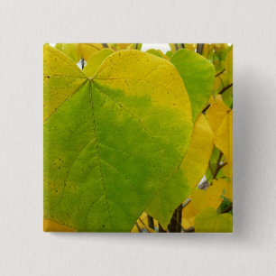 Badge Carré 5 Cm Feuilles de redbud jaunes et vertes