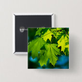 Badge Carré 5 Cm Feuilles d'érable vert frais (Devant & derrière)