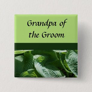 Badge Carré 5 Cm feuilles vertes, mariage, épingles nominatives