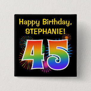 Badge Carré 5 Cm Feux d'artifice d'amusement + Motif "45"