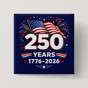 Badge Carré 5 Cm Feux d'artifice patriotiques Bleu 250 Ans Indépend
