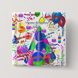 Badge Carré 5 Cm Février, 5 Anniversaire Bouton Carré