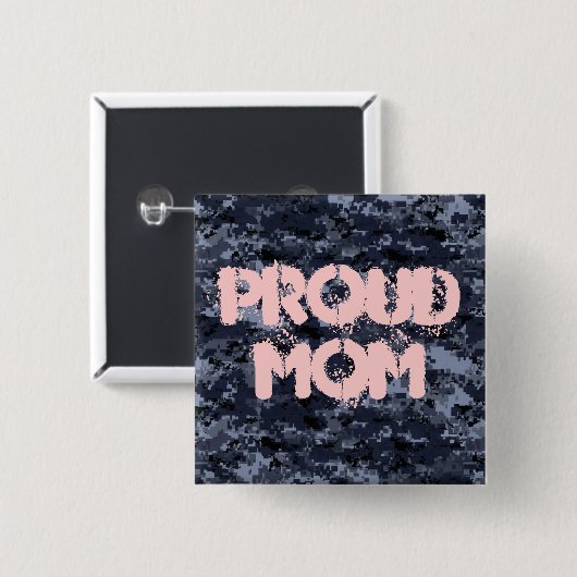 Badge Carré 5 Cm Fier Maman Militaire Bleu Bouton Camouflage (Devant & derrière)