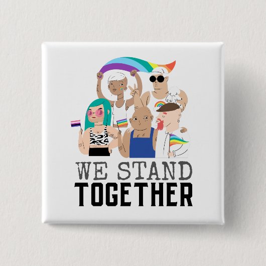 Badge Carré 5 Cm Fierté LGBTQ Nous Sommes Ensemble L'Unité Des Gens (Devant)