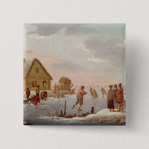 Badge Carré 5 Cm Figures patinage dans un paysage d'hiver
