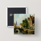 Badge Carré 5 Cm Figures sur un canal, Amsterdam (huile sur le (Devant & derrière)