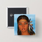 Badge Carré 5 Cm Fille amérindienne (Devant & derrière)