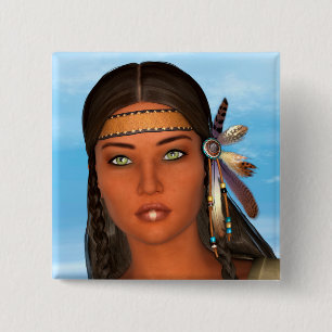 Badge Carré 5 Cm Fille amérindienne