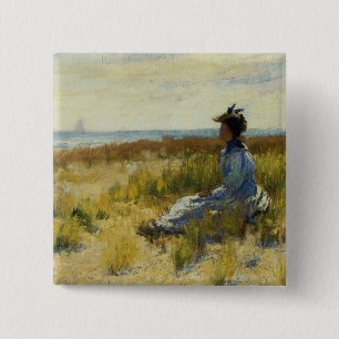 Badge Carré 5 Cm Fille assise au bord de la mer