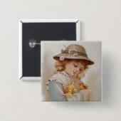 Badge Carré 5 Cm Fille avec des petits canards (Devant & derrière)