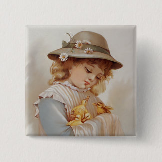Badge Carré 5 Cm Fille avec des petits canards
