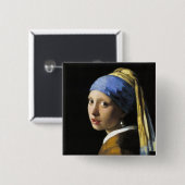 Badge Carré 5 Cm Fille avec une boucle d'oreille de perle (Devant & derrière)