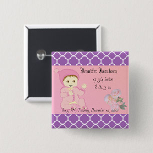Badge Carré 5 Cm Fille bébé en rose avec fleurs