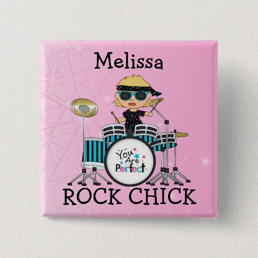 Badge Carré 5 Cm Fille blonde faite sur commande de batteur avec (Devant)