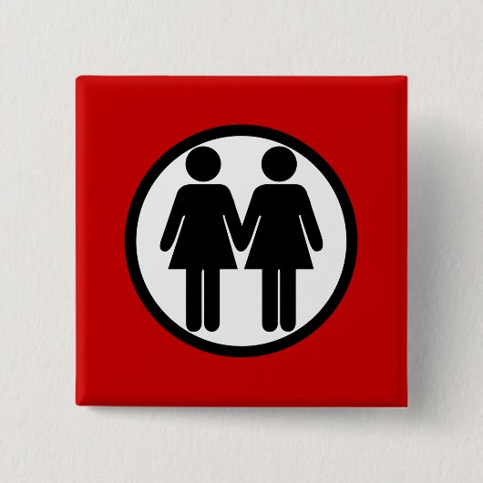 Badge Carré 5 Cm Fille + Bouton rouge de fille (Devant)