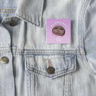 Badge Carré 5 Cm Fille d'anniversaire Hiver Onederland Rose Photo p