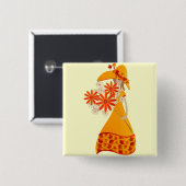 Badge Carré 5 Cm Fille d'automne avec fleurs d'automne (Devant & derrière)