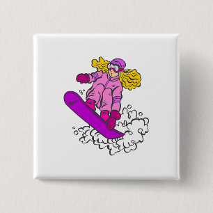Badge Carré 5 Cm Fille de surf des neiges