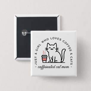Badge Carré 5 Cm Fille esthétique amoureuse du chat et du café
