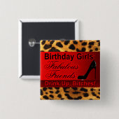 Badge Carré 5 Cm Fille fabuleuse stylet d'anniversaire d'amis de (Devant & derrière)