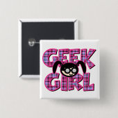 Badge Carré 5 Cm Fille Geek avec graphisme (Devant & derrière)