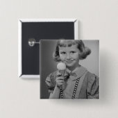 Badge Carré 5 Cm Fille mangeant la crème glacée (Devant & derrière)