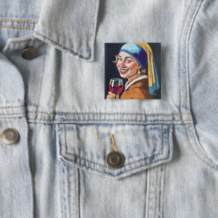 Badge Carré 5 Cm Fille moderne au liseré de perle - Inspiré de Verm