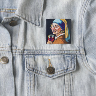 Badge Carré 5 Cm Fille moderne au liseré de perle - Inspiré de Verm