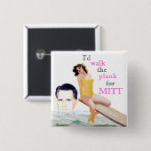 Badge Carré 5 Cm Fille Pin- 2012 de Romney (Devant & derrière)