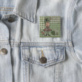 Badge Carré 5 Cm Fille primitive et chats (En situation)