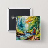 Badge Carré 5 Cm Fille randonnée (Devant & derrière)