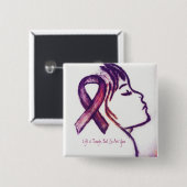 Badge Carré 5 Cm Fille rose de ruban (Devant & derrière)