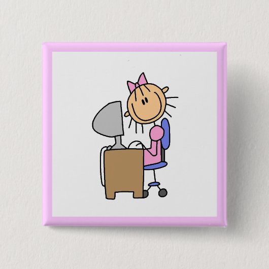 Badge Carré 5 Cm Fille sur l'ordinateur (Devant)