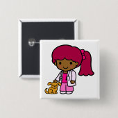 Badge Carré 5 Cm Fille vétérinaire (Devant & derrière)