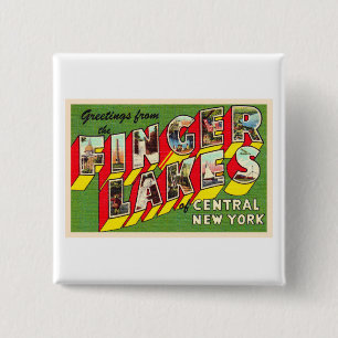Badge Carré 5 Cm Finger Lakes New York New York Grande lettre Carte